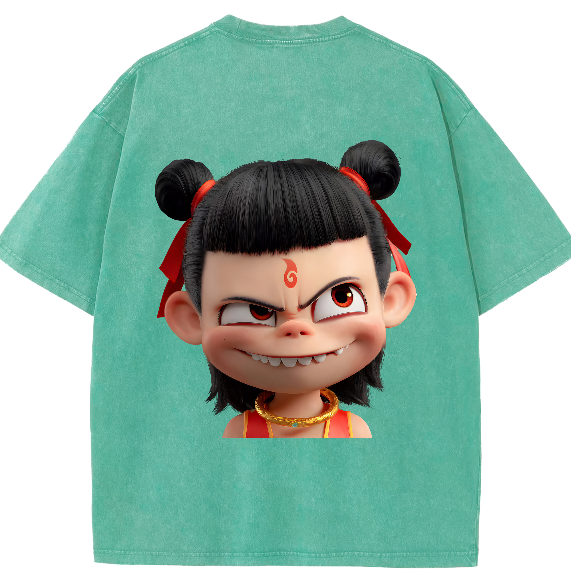 （画像用） Ne Zha 2 ナタ 魔童の大暴れ 綿100% ヴィンテージ風 半袖Tシャツ（背面プリント）